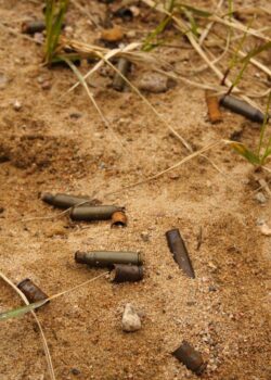 Empty ammo shell casing in the sand