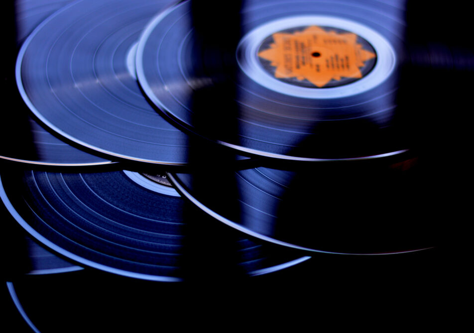 a collection of old blues vinyl records